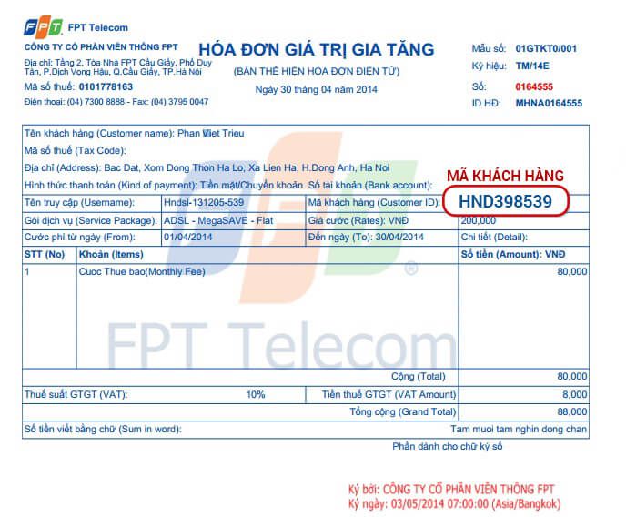 In hoá đơn điện thoại