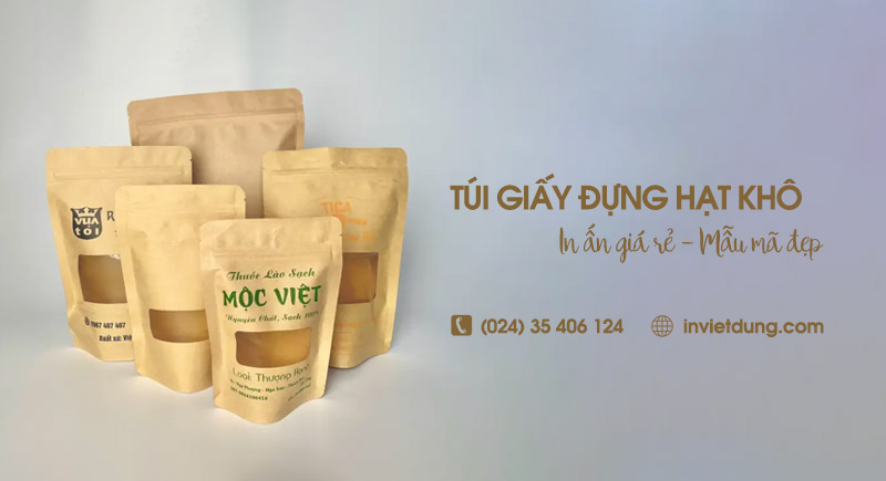 Xưởng in túi giấy đựng hạt khô theo yêu cầu, free thiết kế