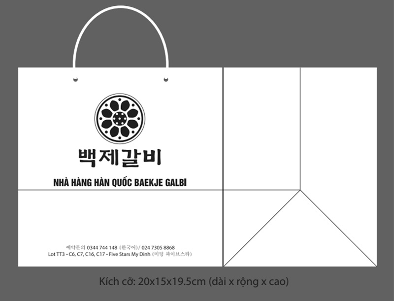 Mẫu túi giấy nhà hàng Hàn Quốc Baekje Galbi