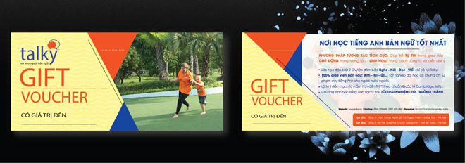 Mẫu gift voucher cho trung tâm Anh Ngữ Talky