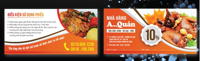 In phiếu giảm giá cho nhà hàng A...Quán