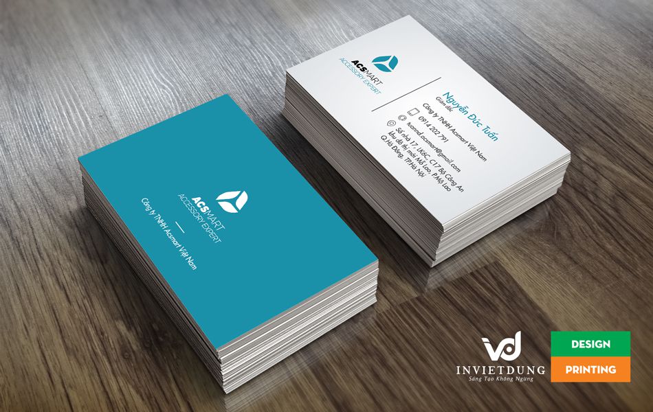 In Card visit đẹp Mẫu card visit màu xanh công ty Acsmart Việt Nam