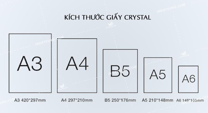 Kích thước phổ biến của giấy in crystal