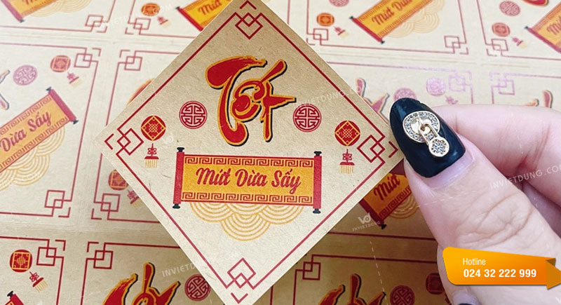 Mẫu tem nhãn mứt dừa sấy làm quà Tết