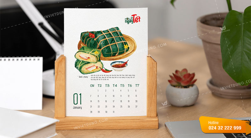 Kích thước lịch để bàn đế gỗ chữ A