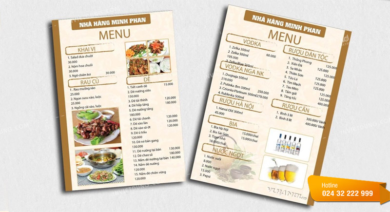 Kích thước menu theo từng ngành kinh doanh