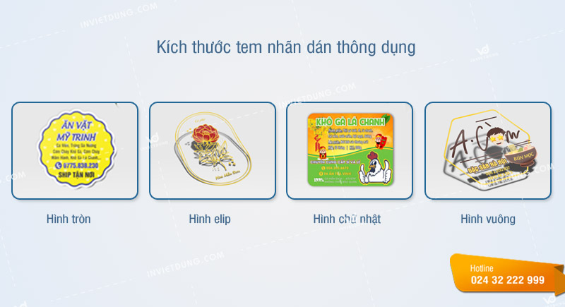 Kích thước tem nhãn dán bánh kẹo thông dụng