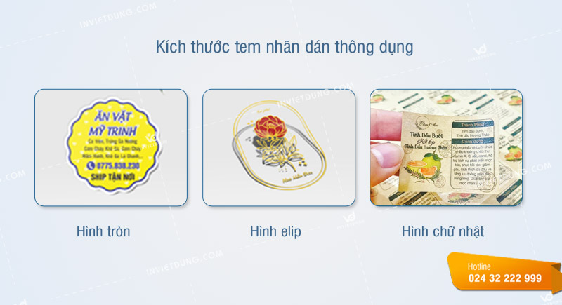 Kích thước tem nhãn dán tinh dầu phổ biến