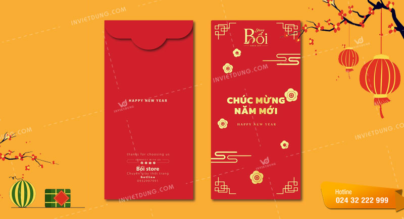 Mẫu bao lì xì Tết chúc mừng năm mới theo yêu cầu