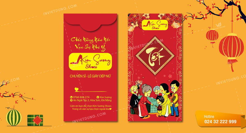 Mẫu bao lì xì Tết độc quyền cho cửa hàng giày dép Kim Sương