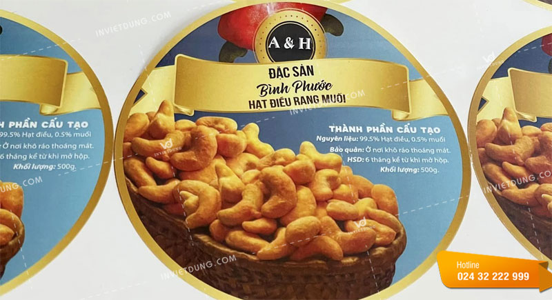Mẫu tem nhãn dán hạt điều rang đặc sản Bình Phước