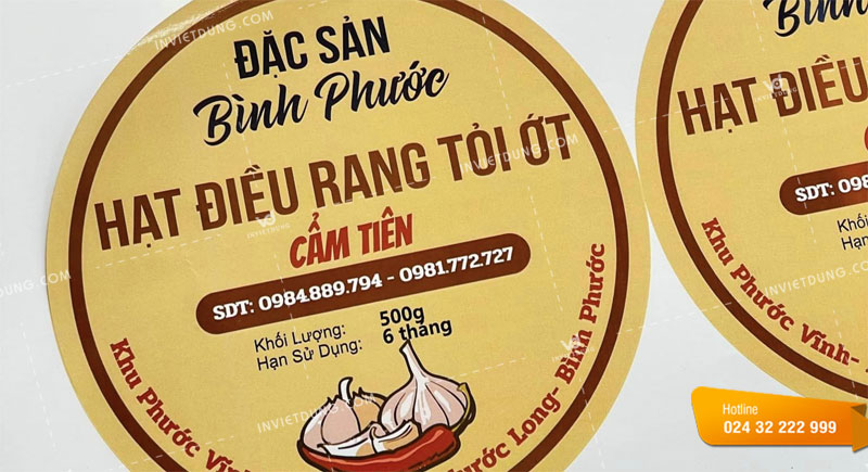 Mẫu tem nhãn dán hạt điều rang tỏi ớt