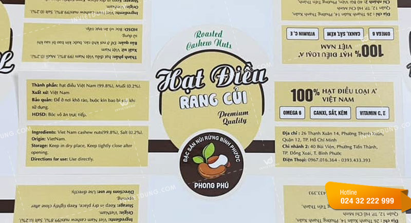 Mẫu tem nhãn dán hạt điều rang củi