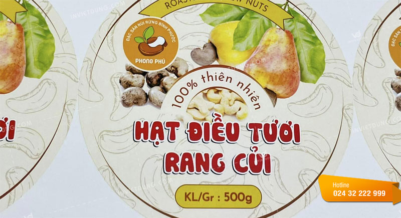 Mẫu tem nhãn dán hạt điều do In Việt Dũng thiết kế và in ấn