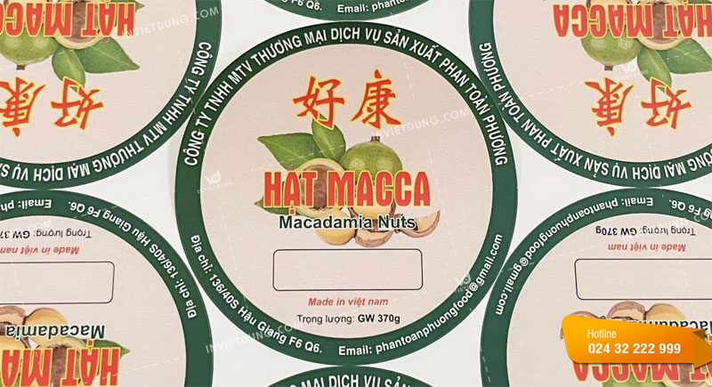 Mẫu tem nhãn dán hạt macca