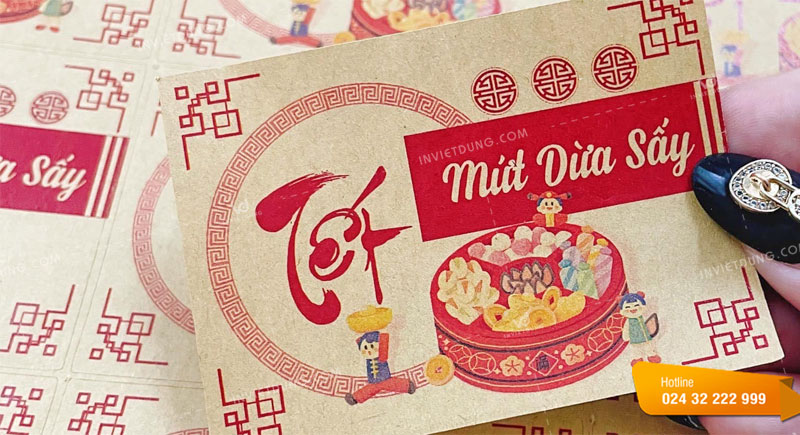 In tem nhãn dán mít dừa sấy giá rẻ tại Hà Nội, nhận in số lượng ít