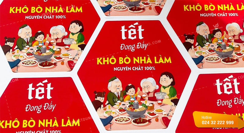 Mẫu tem decal dán quà khô bò tặng Tết