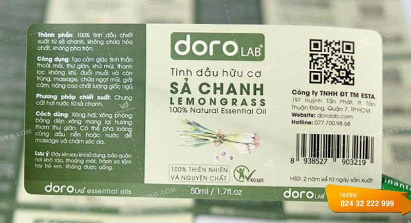 Mẫu tem nhãn dán tinh dầu sả chanh