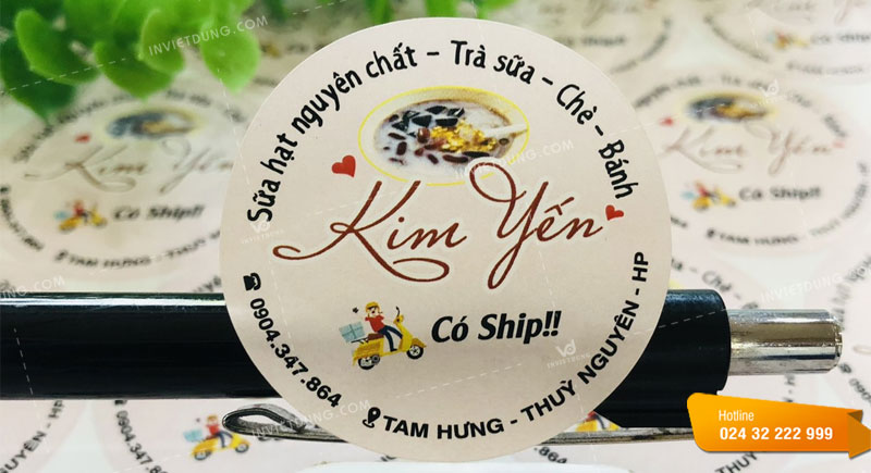 Mẫu tem nhãn decal dán trà sữa Kim Yến