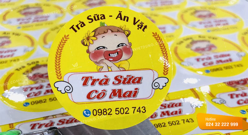 Mẫu tem nhãn decal dán trà sữa cô Mai