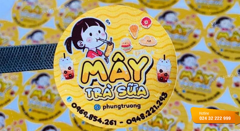 Mẫu tem nhãn decal dán trà sữa cửa hàng Mây trà sữa