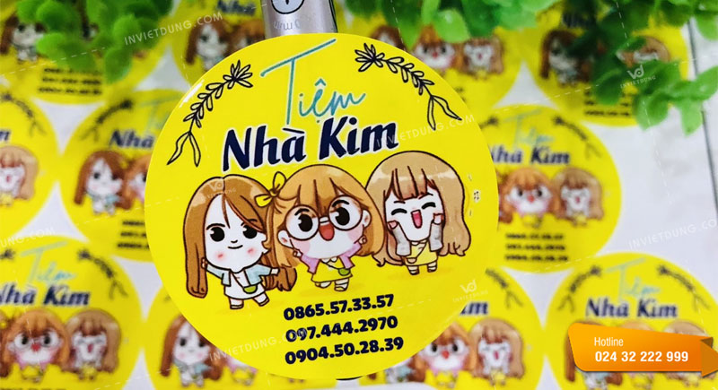 Mẫu tem nhãn decal dán trà sữa tiệm nhà Kim