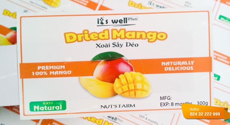 Mẫu tem nhãn hoa quả, trái cây xoài sấy dẻo