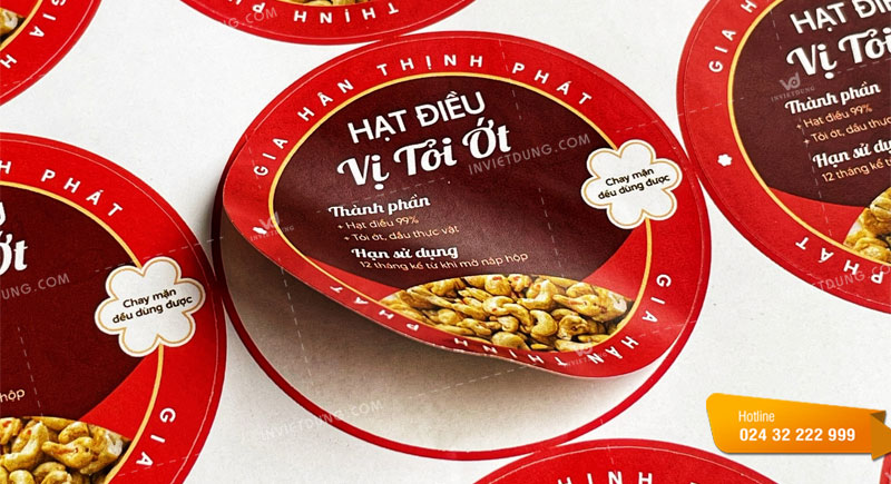Mẫu tem nhãn thực phẩm hạt điều vị tỏi ớt
