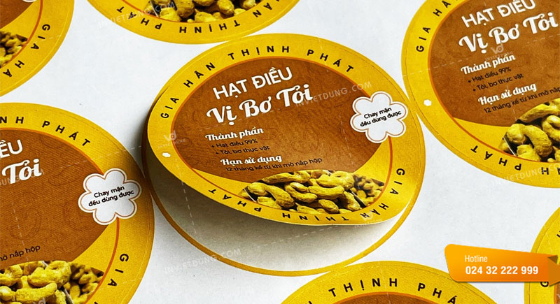 Mẫu tem nhãn thực phẩm hạt điều vị bơ tỏi