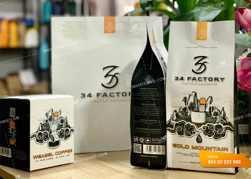 Mẫu túi giấy đẹp đựng cà phê thương hiệu 34 FACTORY