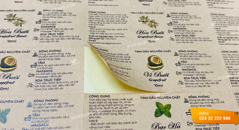 Mẫu tem nhãn dán decal giấy kraft lọ tinh dầu bưởi