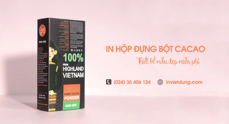 Xưởng in hộp giấy đựng bột cacao giá rẻ, thiết kế miễn phí