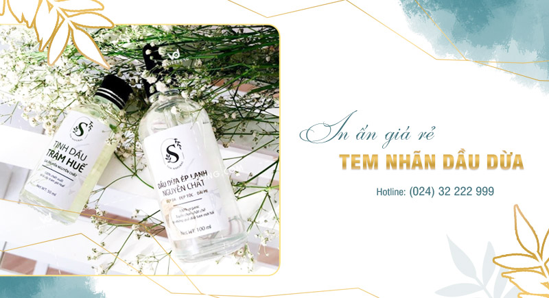 Thiết kế in tem nhãn dán dầu dừa giá rẻ theo yêu cầu tại Hà Nội