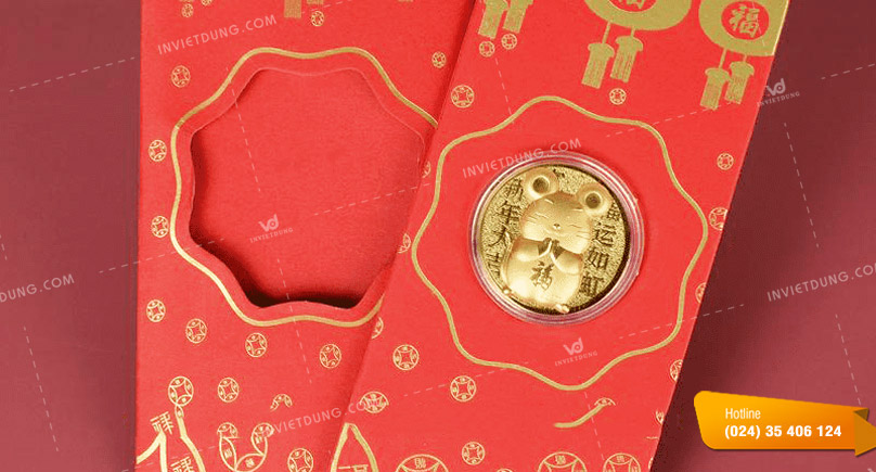 Mẫu bao lì xì con chuột mạ vàng