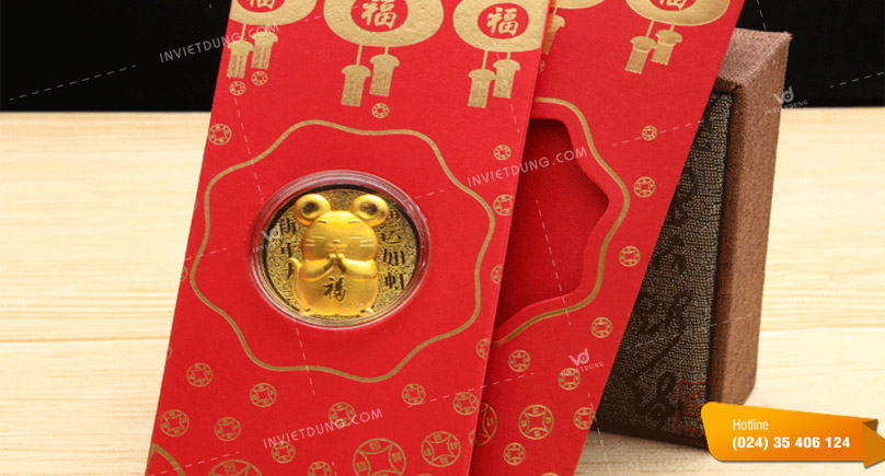 Mẫu bao lì xì con chuột mạ vàng