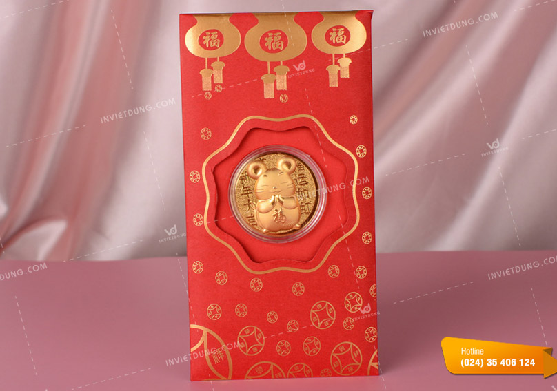 Mẫu bao lì xì con chuột mạ vàng