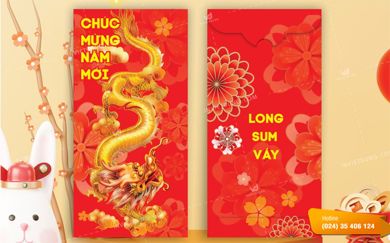 Thiết kế mẫu bao lì xì hình con rồng nổi bật