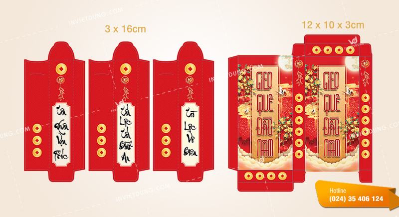 Kích thước bao lì xì gieo quẻ tiêu chuẩn