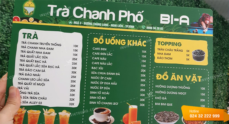 Menu in bằng decal PP