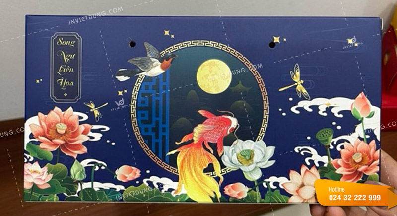 Mẫu hộp giấy đựng bánh trung thu 2 cái thiết kế đẹp