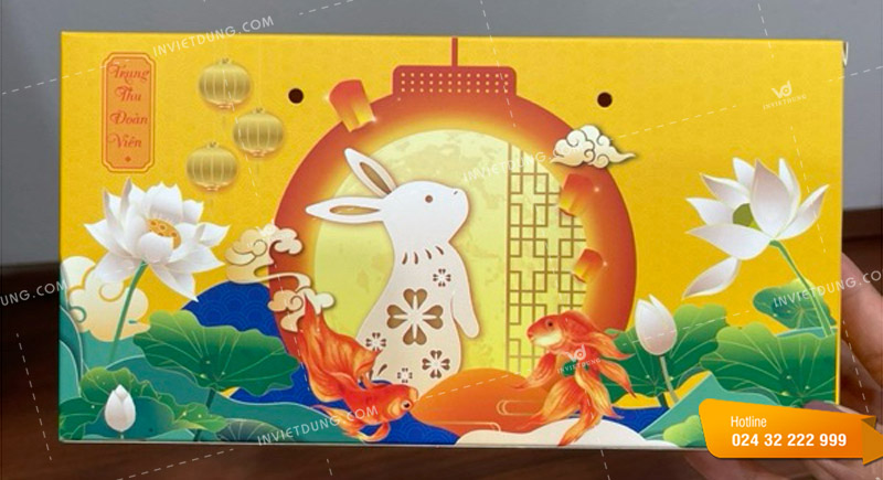 Mẫu hộp giấy đựng bánh trung thu 2 cái thiết kế đẹp
