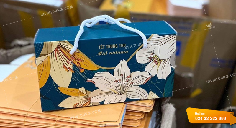 Mẫu hộp giấy đựng bánh trung thu 2 cái thiết kế đẹp