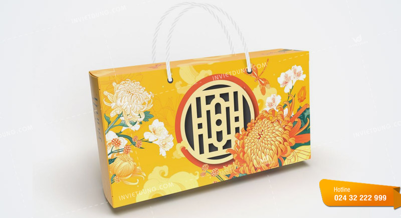 Mẫu hộp giấy đựng bánh trung thu 2 cái thiết kế đẹp