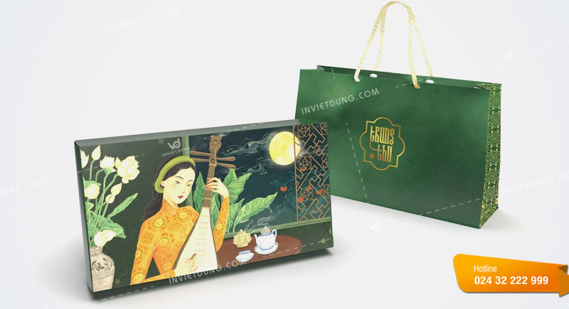 Mẫu hộp giấy đựng bánh trung thu 2 cái thiết kế đẹp