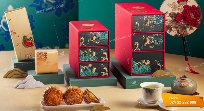Mẫu hộp giấy đựng bánh trung thu 3 tầng