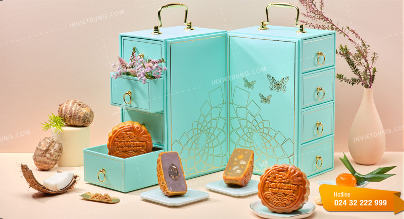 Mẫu hộp giấy đựng bánh trung thu 3 tầng