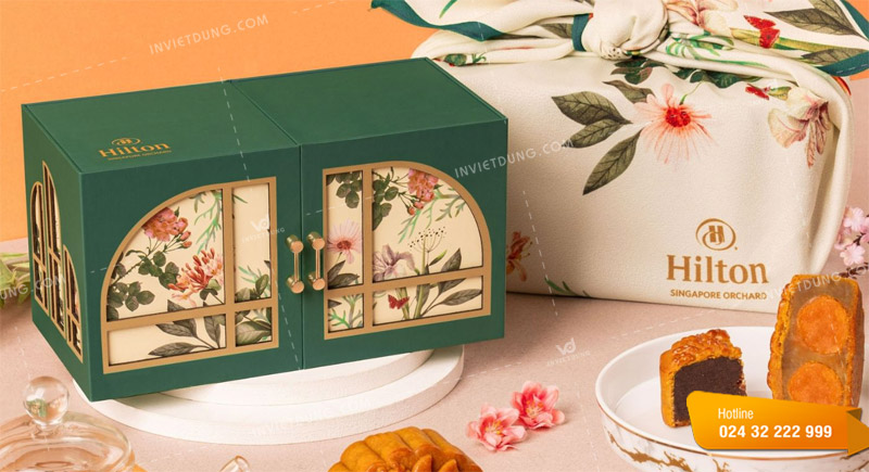Mẫu hộp giấy đựng bánh trung thu 2 tầng