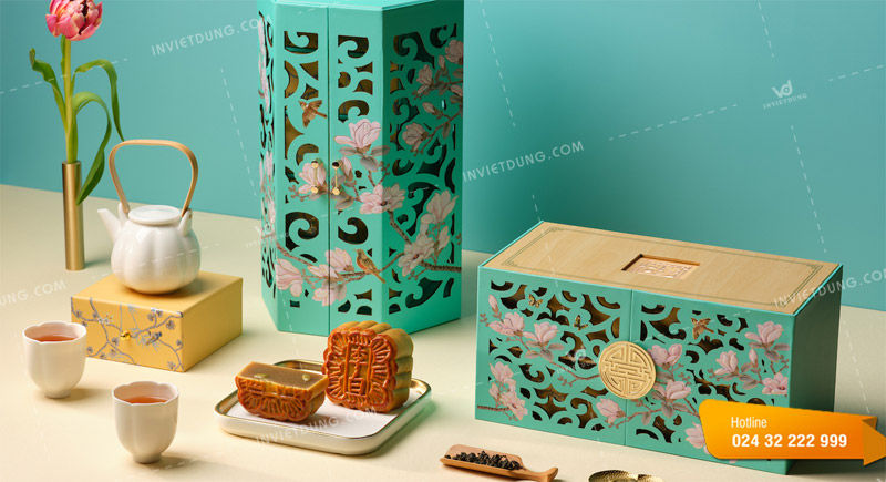 Mẫu hộp giấy đựng bánh trung thu 2 tầng