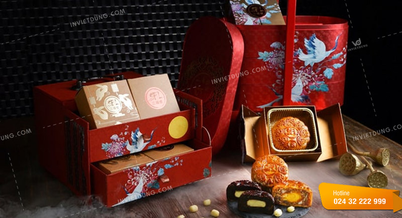 Mẫu hộp giấy đựng bánh trung thu 2 tầng