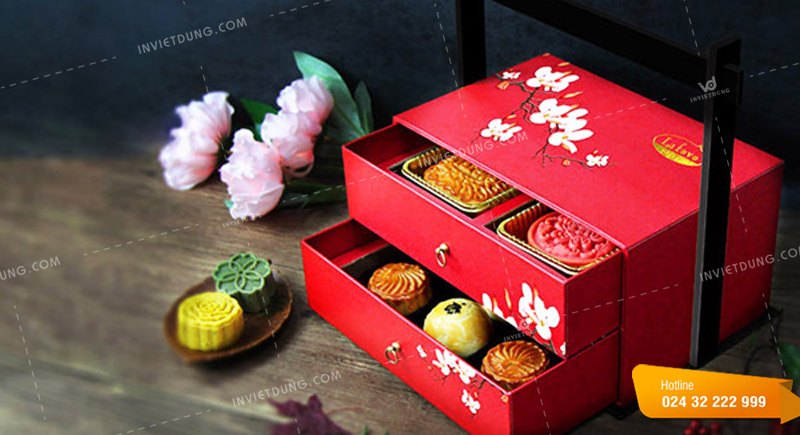 Mẫu hộp giấy đựng bánh trung thu 2 tầng